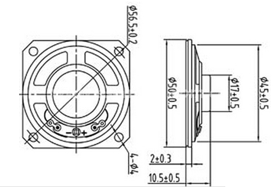 Loudspeaker YD50-07-45N12M-R 50mm Small Square Internal Magnet Waterproof Speaker Drivers - ESUTECH