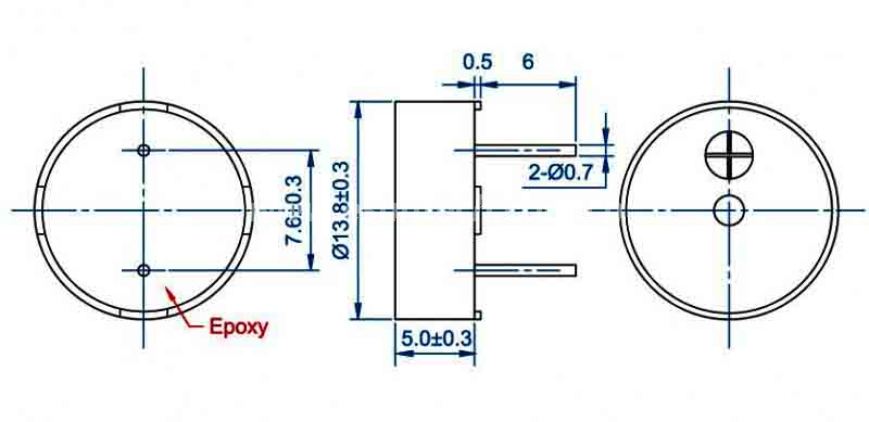 Piezo transducer EPT1450-TO-05-4.0-15-7.6-R 5V piezoelectric buzzer - ESUNTECH