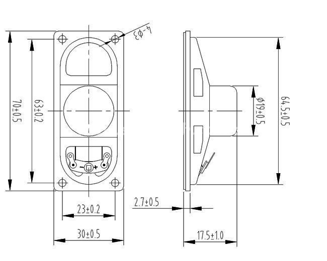 Loudspeaker YDP3070-2-8N12.5M-R 30*70mm Mid Range Waterproof TV Speaker - ESUTECH