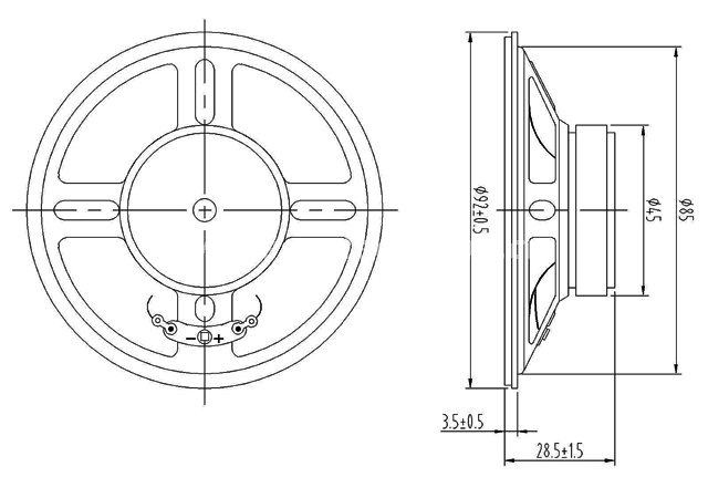 Loudspeaker YD92-1-8F45P-R 3.5 Inch 92mm Mid Range High Quality Loudspeaker Drivers Unit - ESUTECH 