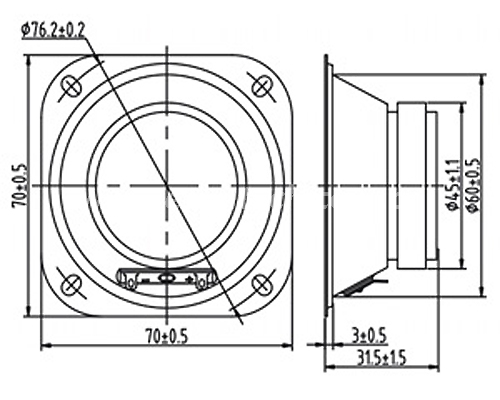 70*70mm Full Range YDG66-01-8F45P Square Dome Speaker Driver Unit 8ohm 8W - ESUTECH 