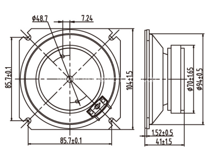 Loudspeaker YDZ100-09F-8F70P 4 Inch 102mm square loudspeaker Drivers china audio speaker unit manufacturer - ESUTECH