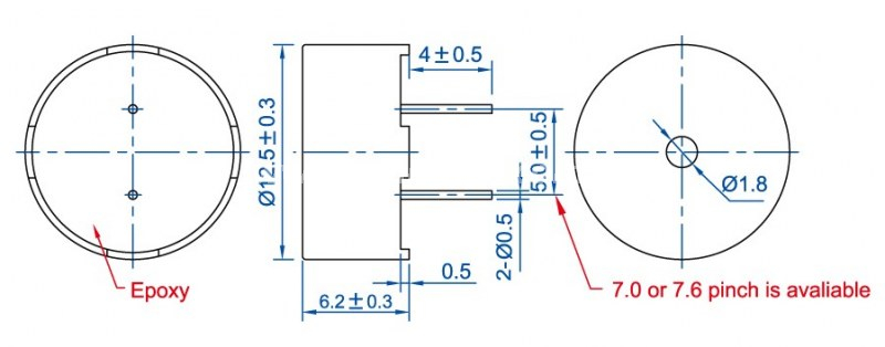 Piezo transducer EPT1360E-TO-03-4.0-15-5.0-R 3V piezoelectric buzzer - ESUNTECH