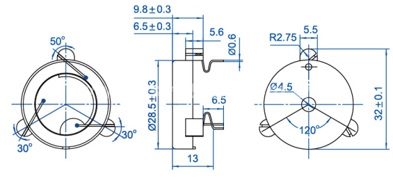 Piezo external-driver transducer EPF2965-TA-12-3.0-R 6V 12V 3 pin buzzer - ESUNTECH