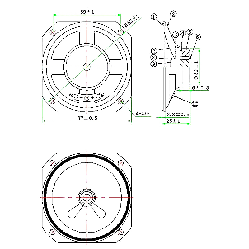 Loudspeaker 77mm YD77-41-4F32P-R Min Full Range Equipment Speaker Drivers - ESUNTECH