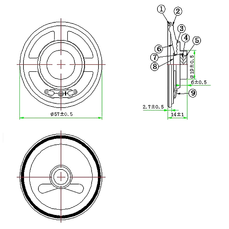 Loudspeaker 57mm YD57-25-4N12.5P-R 19mm cover 4 ohm Speaker Drivers - ESUNTECH