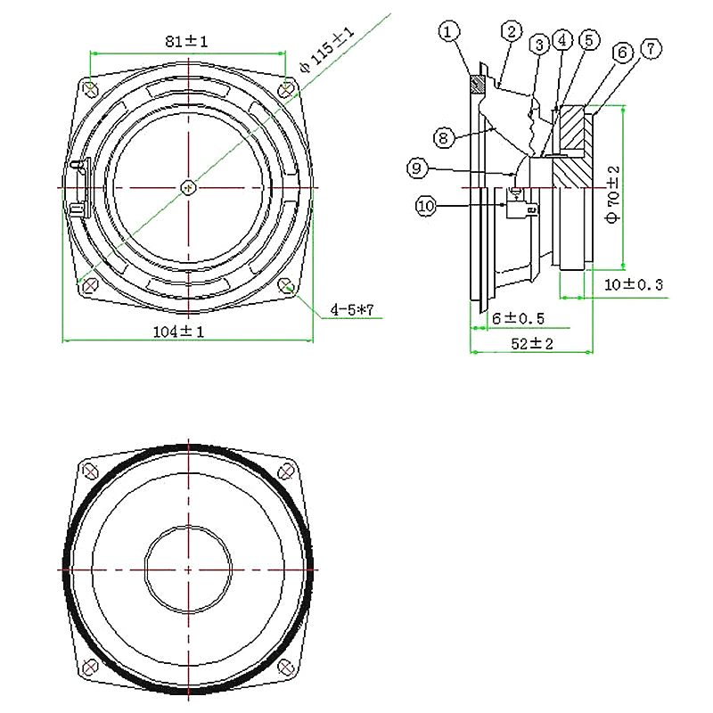 Loudspeaker 104mm YD104-03-8F70P-R Min Full Range car Speaker Drivers - ESUNTECH