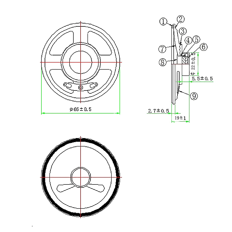  Loudspeaker 66mm YD66-03-8N12.5P-R 22mm magnet 8 OHM Telephone Speaker Drivers - ESUNTECH