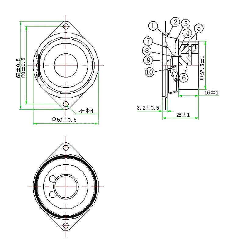 Loudspeaker 50mm YD50-44-4N32P-R Min Full Range Multimedia Speaker Drivers - ESUNTECH