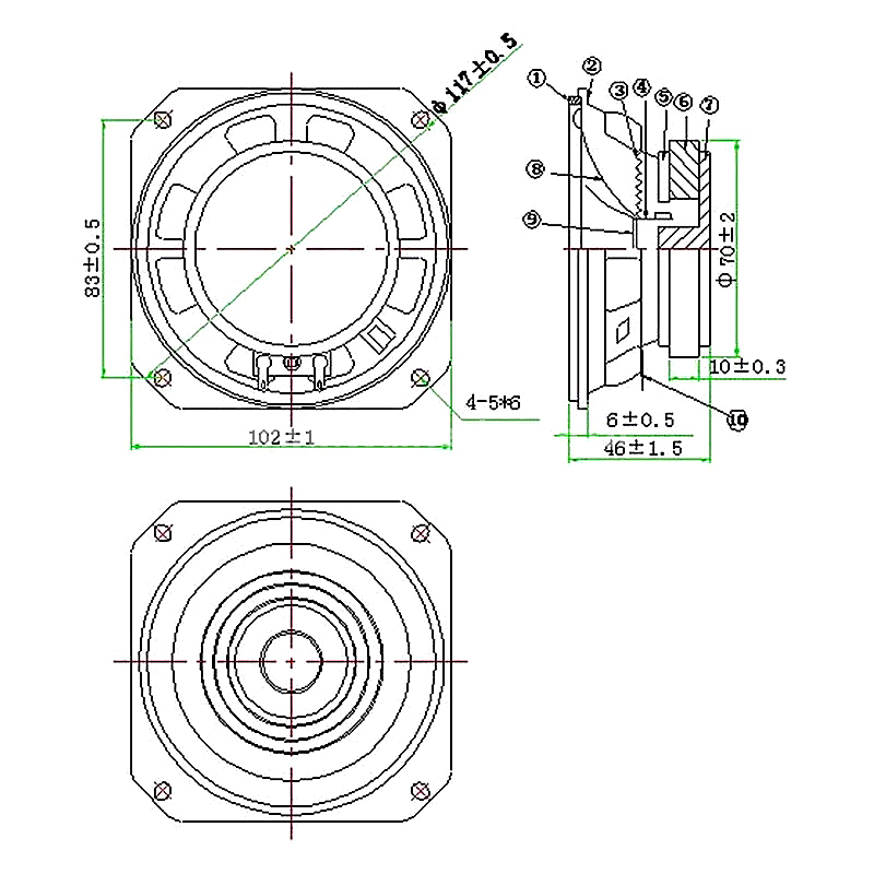 Loudspeaker 102mm YD102-10-4F70P-R Min Full Range car Speaker Drivers - ESUNTECH