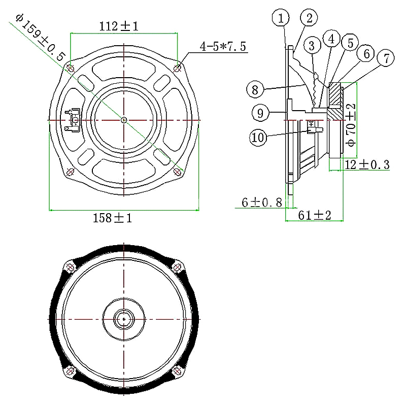Loudspeaker 158mm YD158-02-4F70P-R Min Full Range car Speaker Drivers - ESUNTECH