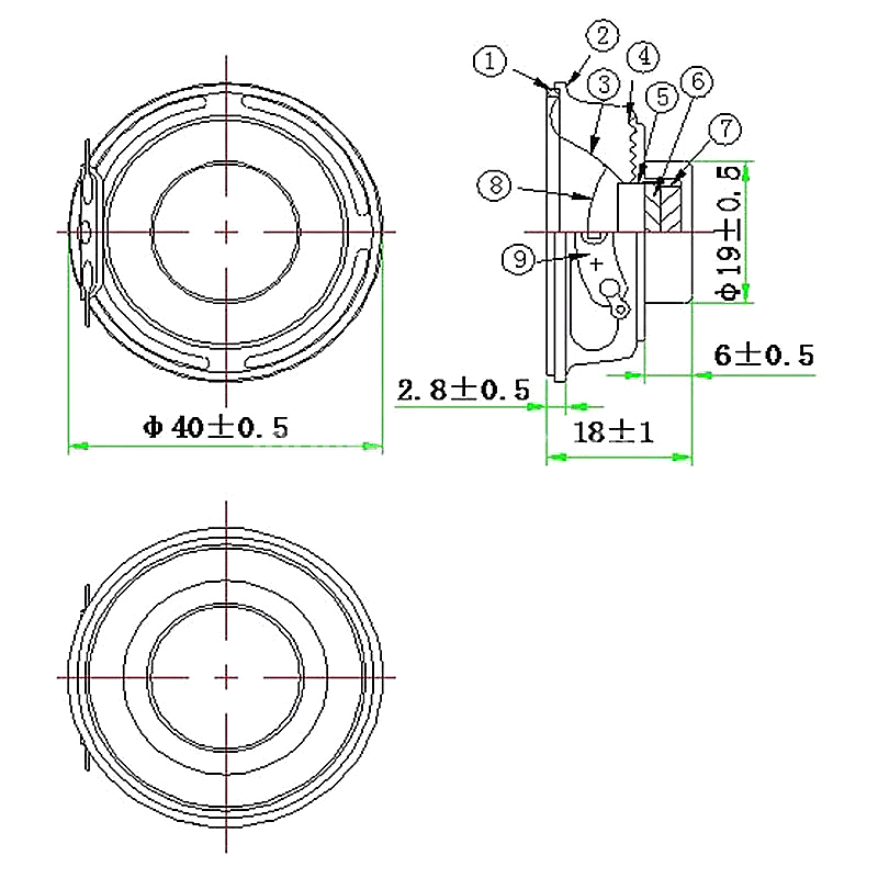 Loudspeaker 40mm YD40-17-4N12.5P-R Min Full Range Multimedia Speaker Drivers - ESUNTECH