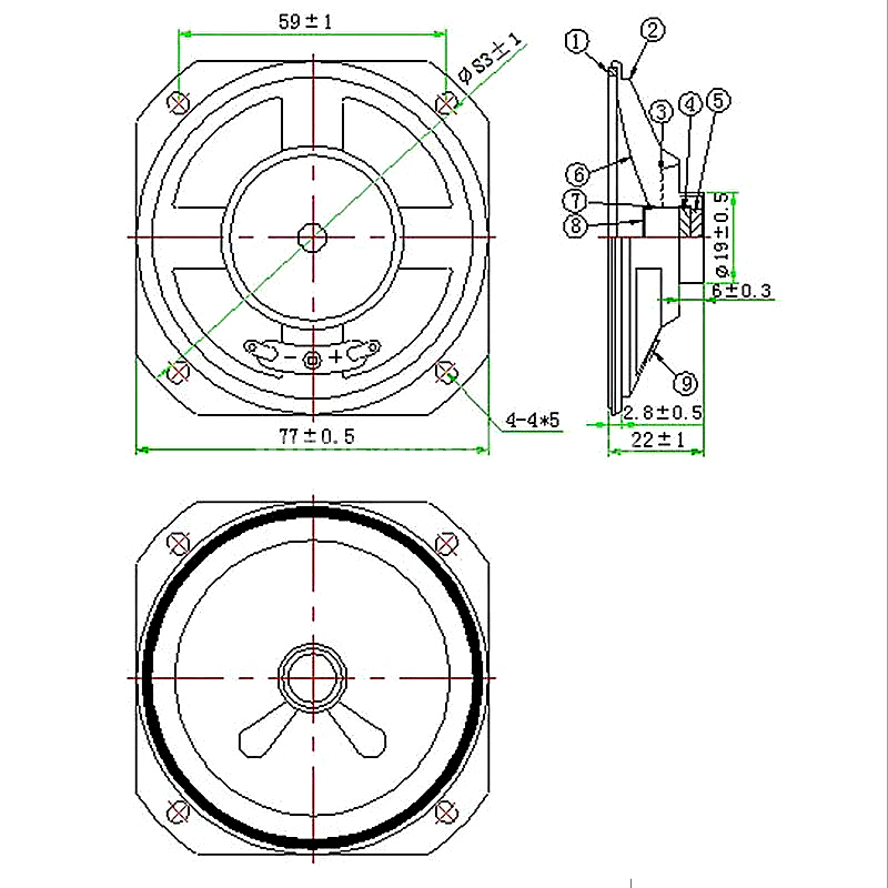 Loudspeaker 77mm YD77-38-4N12.5P-R Min Full Range Equipment Speaker Drivers - ESUNTECH