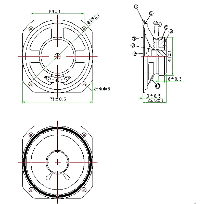 Loudspeaker 77mm YD77-39-4F40P-R 4 ohm Min Full Range Equipment Speaker Drivers - ESUNTECH