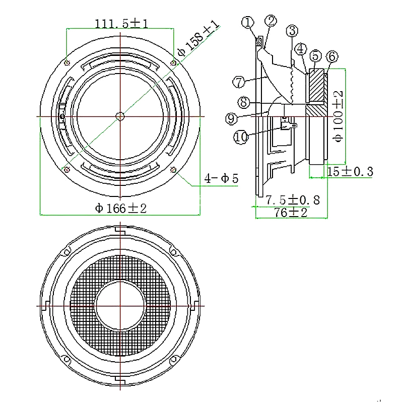  Loudspeaker 166mm YD166-51-8F100P-R Min Full Range Woofer Speaker Drivers - ESUNTECH